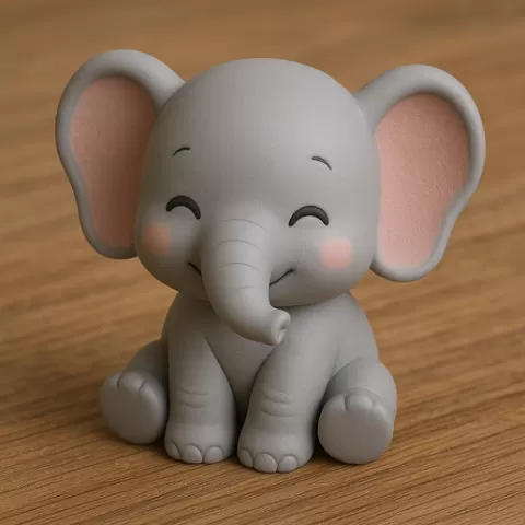 Cute Baby Elephant Figurine STL File for 3D Printing – Adorable Kawaii Elephant Sculpture