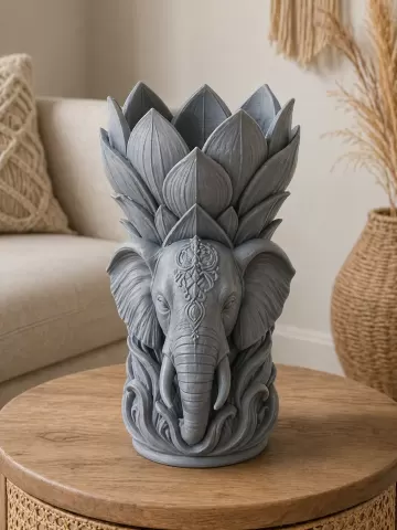 Gray Elephant Lotus Sculptural Vase