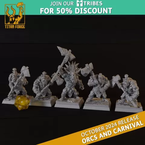 Wild Orcs Two Handed - Orcs and Carnival vol.2 - Titan Forge Miniatures October 2024 by Titan Forge Miniatures