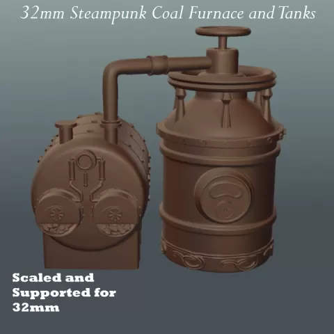 32mm Steampunk Scatter Terrain Coal Furnace : Steam Tanks and Industrial Workshop Decor by Yerman Munoz