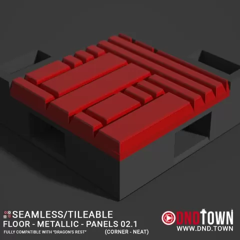 Floor - Metallic - Panels - Wall Corner 02.1 (NEAT/DEEP) - 3D Modular Dungeon Tile - DnD Town Minis (www.dnd.town) by TTR.Town