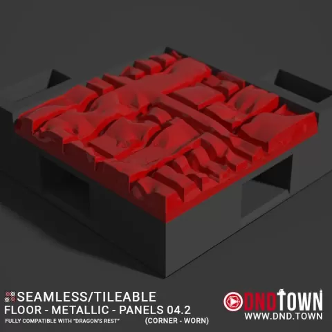 Floor - Metallic - Panels - Wall Corner 04.1 (NEAT/DEEP) - 3D Modular Dungeon Tile - DnD Town Minis (www.dnd.town) by TTR.Town