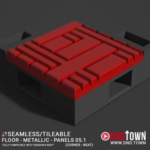 Floor - Metallic - Panels - Wall Corner 05.1 (NEAT/DEEP) - 3D Modular Dungeon Tile - DnD Town Minis (www.dnd.town) by TTR.Town