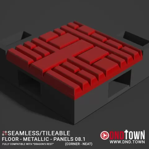 Floor - Metallic - Panels - Wall Corner 08.1 (NEAT/DEEP) - 3D Modular Dungeon Tile - DnD Town Minis (www.dnd.town) by TTR.Town