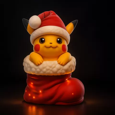 Adorable Pikachu in Christmas Stocking | Santa Pikachu 3D Print | Cute Holiday Pokémon Decoration | Christmas Figurine