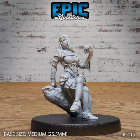 Dark Nun Sitting / Evil Priestess Warrior / Demonic Female Soldier / Diablo Guardian / Religious Order Fighter / Infernal Cleric Spawn / Magic Devil Healer / Mysterious Hell Encounter by Epic-Miniatures