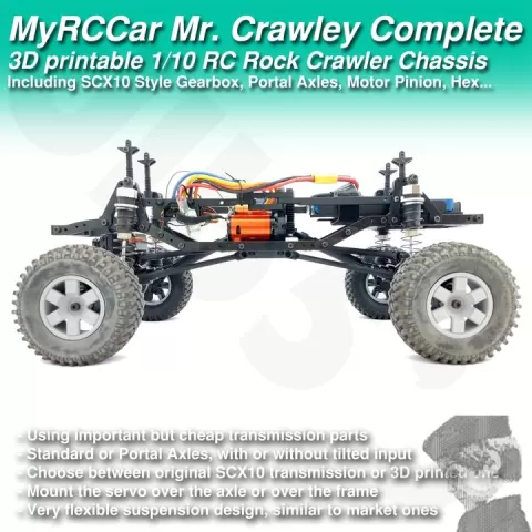 MyRCCar Mr. Crawley Complete. 1/10 Customizable RC Rock Crawler Chassis with Portal Axles and Gearbox by Dlb Five