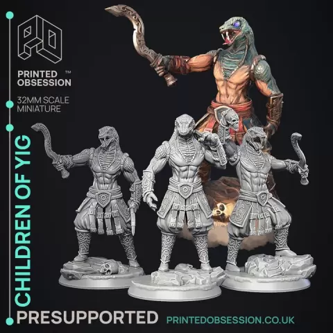 Children of Yig - 3 Models - The Wondering Desert - PRESUPPORTED - Illustrated and Stats - 32mm scale by Printed Obsession