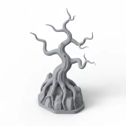 Twisted Ancient Tree on Stone Base – 3D Printable Fantasy Model