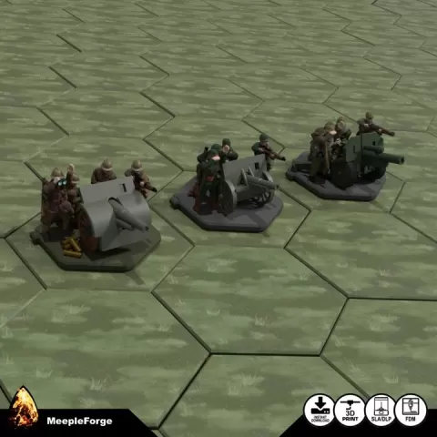 WW2 Artillery with Crew 15mm Scale French, Japanese and Russian by Andy at MeepleForge