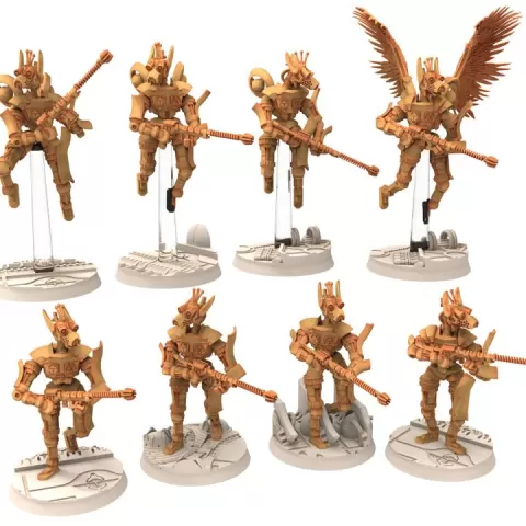 Cinan - Anubis - Peret - Wosret : Line, Battle Drone, space robot guardians of the Necropolis, modular posable miniatures by Proxywars