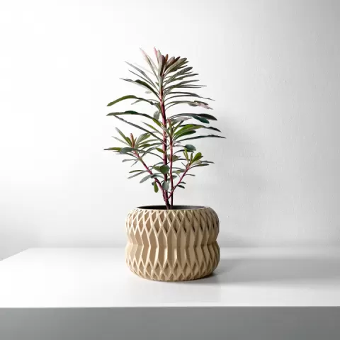 The Rydan Planter Pot with Drainage | Tray & Stand Included | Modern and Unique Home Decor for Plants and Succulents | STL File by MODERN MACHINE