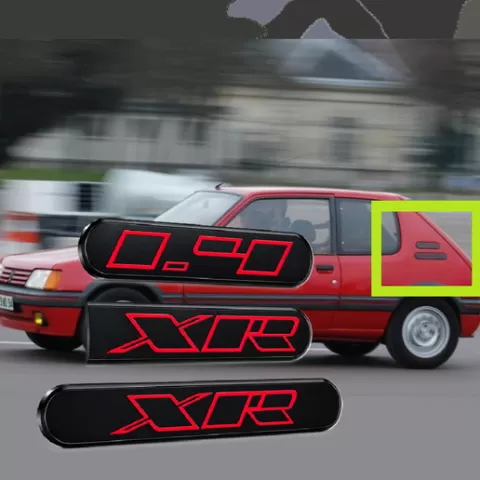 PEUGEOT 205 1.4 XR LATERAL EMBLEMS ANAGRAM LOGO MONOGRAMME (3 PIECES, LEFT AND RIGHT SIDES)