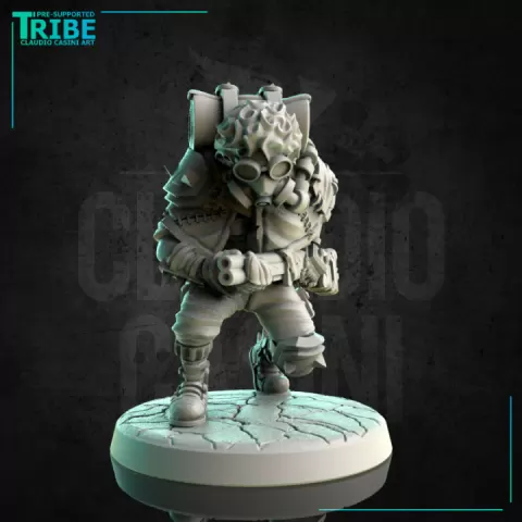 (0179) Female post apocalyptic old woman hunter with shotgun and traps by Claudio Casini Art