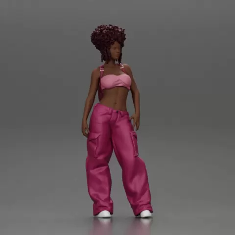 A hip-hop black girl in a bra and mini backpack wtih curly hair by 3DGeschaft Miniatures Figures