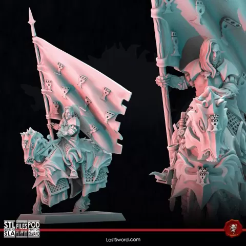 Ordo Draconis Army Bearer on Horse | Pre-Supported | 30mm Undead by LastSword Miniatures