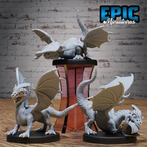 White Dragon Wyrmling Set / Legendary Arctic Drake / Winged Frozen Mountain Encounter / Ancient Ice Beast by Epic-Miniatures