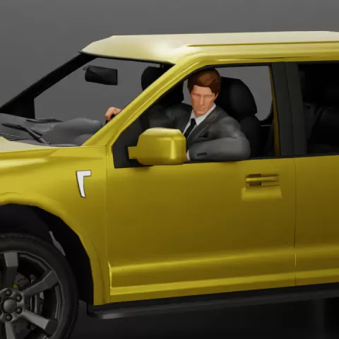 businessman sitting in his car holding steering wheel leaning his left arm on the window by 3DGeschaft Miniatures Figures