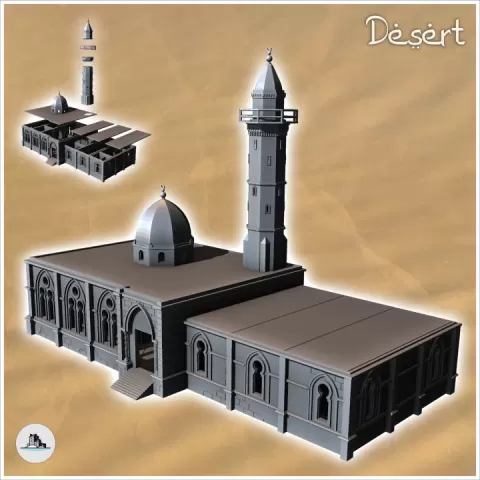 Eastern Arab Mosque with domed minaret and annex (16) - Medieval Modern Oriental Desert Old Archaic East 28mm 15mm RPG by Hartolia Miniatures