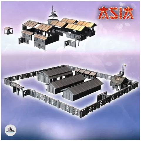Camp with three wooden barracks and palisade walls (17) - Modern WW2 WW1 World War Diaroma Wargaming RPG Mini Hobby by Hartolia Miniatures