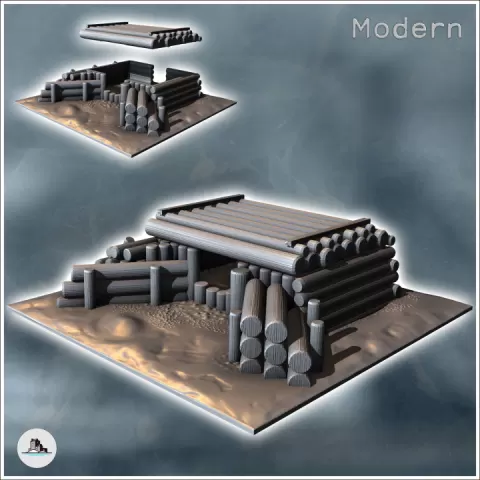 Modern semi-buried log bunker (9) - Modern WW2 WW1 World War Diaroma Wargaming RPG Mini Hobby by Hartolia Miniatures