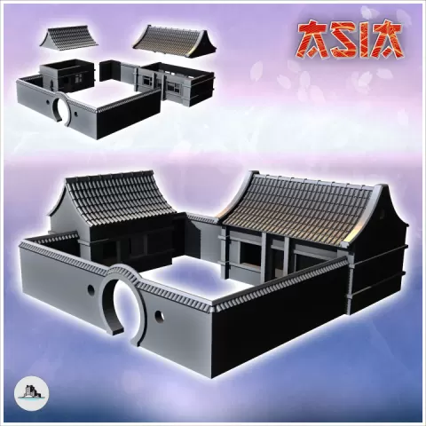 Large Asian residence with two buildings and perimeter wall (3) - Asian Asia Oriental Angkor Ninja Traditionnal RPG Mini by Hartolia Miniatures