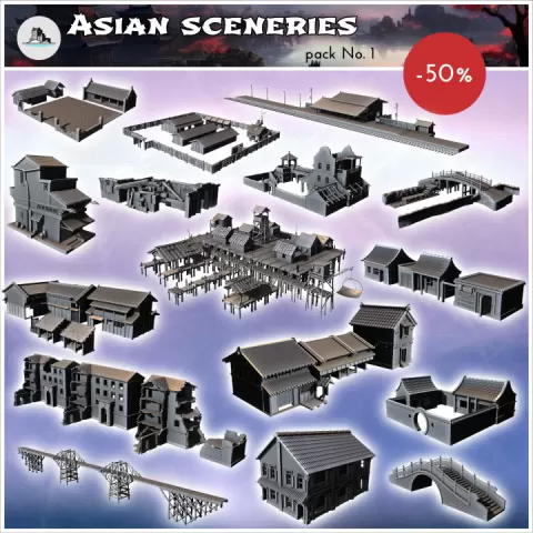 Asian sceneries pack No. 1 - Asian Asia Oriental Angkor Ninja Traditionnal RPG Mini by Hartolia Miniatures