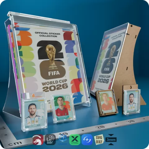 SVG DXF Kit Exhibidor Album 23x27cm del Mundial 2026 + Porta estampas 3mm lasercut mdf acrilyc