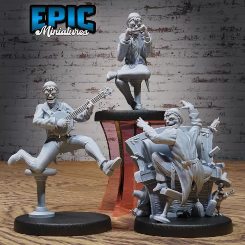 Undead Saloon Musician Set / Evil Music Performer / Criminal Villager / Ruthless Trickster / Walking Dead / Wild West Encounter by Epic-Miniatures