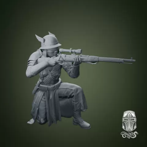 Blind Warrior Nun Sniper with Marksman Rifle – 32mm Grimdark Miniature for Wargames and RPGs by Guillermo Montero Santiago