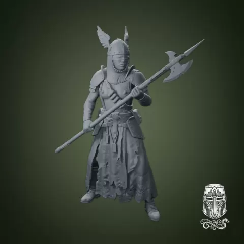 Blind Warrior Nun with Halberd – 32mm Grimdark Miniature for Wargames and RPGs by Guillermo Montero Santiago