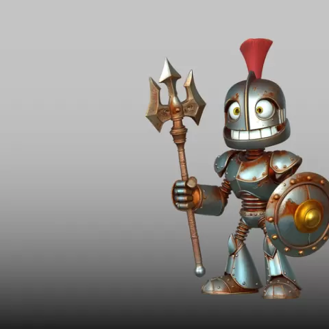 Post-Apocalyptic Robot STL – Smiling Warrior Figure