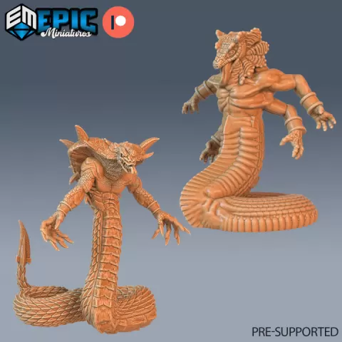 Serpentfolk Cobra Team Summoner / Serpent Folk Warrior / Snake Soldier / Sand Dune Reptile / Desert Encounter by Epic-Miniatures