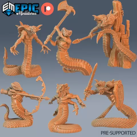 Serpentfolk Cobra Set / Serpent Folk Warrior / Snake Soldier / Sand Dune Reptile / Desert Encounter by Epic-Miniatures