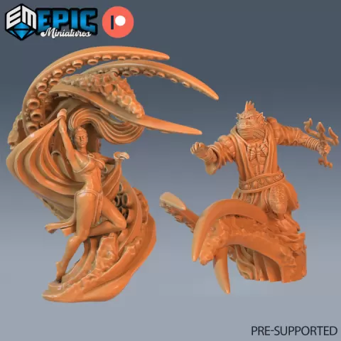 Marid Female & Male Team Tentacle / Water Elemental Genie / Djinn Lord / Evil Aqua Humanoid / Ocean & Sea Encounter by Epic-Miniatures
