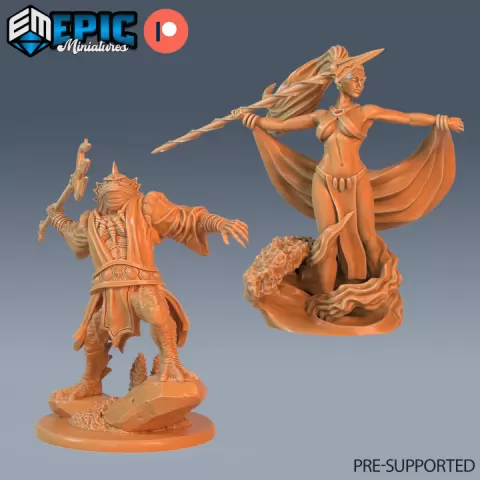 Marid Female & Male Team Attack / Water Elemental Genie / Djinn Lord / Evil Aqua Humanoid / Ocean & Sea Encounter by Epic-Miniatures
