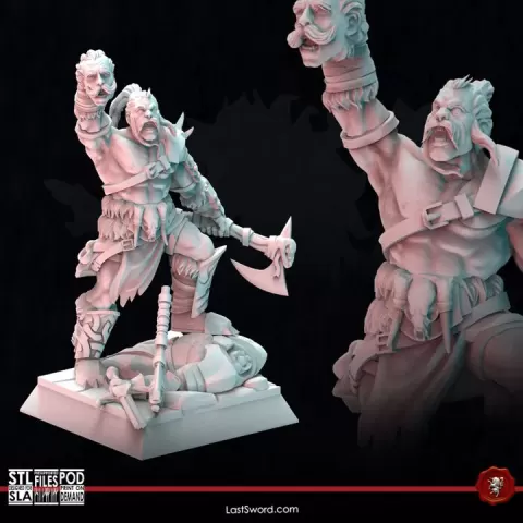 Barbarian Hero on foot | Pre-Supported | 30mm Sea of the Ashes by LastSword Miniatures