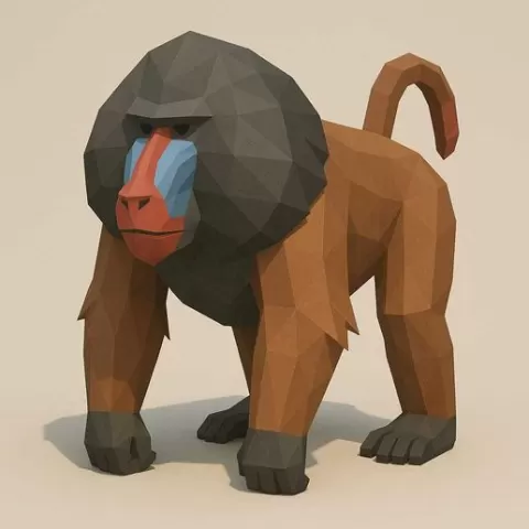 Low Poly Mandrill STL – Polygonal Baboon 3D Model for Printing