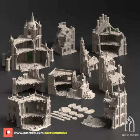The Desolation of Emerita. 3D Printing Designs Bundle. Scifi / Gothic / Ruins / Grimdark. Terrain and Scenery for Wargames by Sacrusmundus