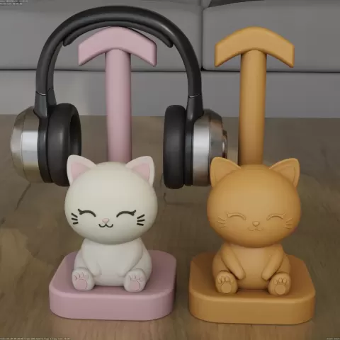 Cute Cat Headphone Stand 3D Model STL File