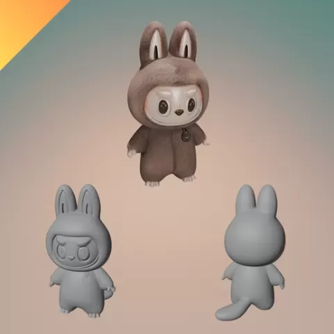 Brown Labubu Plushie Toy – Cute Bunny Suit Character 3D Print for Collectible Display