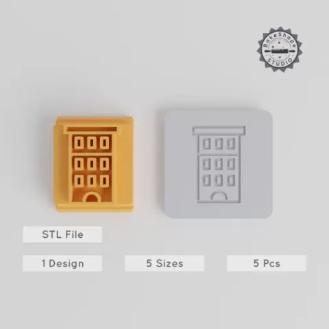 Building Stamp Tile Set, 5 Sizes, Perfect for Clay, Cookies & Fondant, Skyscraper Motifs, Real Estate Design