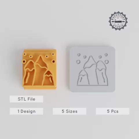 Mountain Stamp Tile Set, 5 Sizes, for Clay, Cookies & Fondant, Nature Motif, Landscape Design, Oktober Fest Theme
