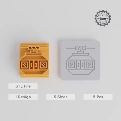 Cablecar Stamp Tile Set, 5 Design Sizes, Perfect for Clay, Cookies & Fondant, Transportation & Holiday Theme