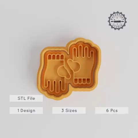 Winter Gloves Cookie Cutter & Stamp, Perfect for Cookies & Fondant, 6-Piece Set, Sizes S/M/L, Winter Accessory Theme