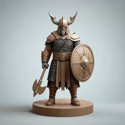 2144 Color 3D Model of a Viking Warrior in Full Armor on Pedestal, fantasy, art, sculpture, creature, magic, collectible, witch, dinosaur, wooden, knight, viking, dragon, cat, monster hunter, dog, monster, totem, warrior, armor, STL