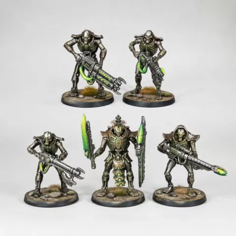 Sci-Fi Undead Cybernetic Infantry - 5 Unique Elite Overlords & Gauss Rifle Androids - 32mm Heroic Scale Miniatures by Ronald