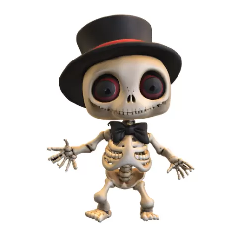 Chibi Skeleton with Top Hat and Bow Tie