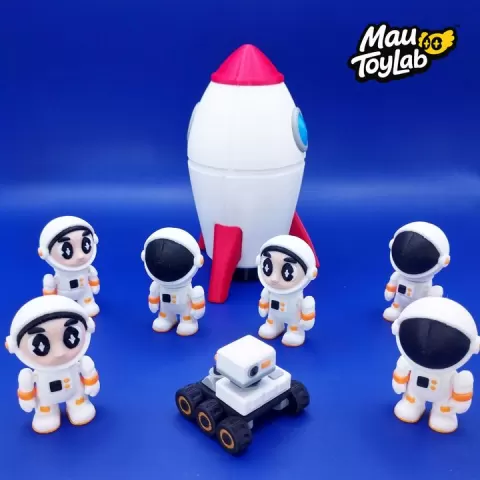 Astronauts & Explorer Robot with Rocket Container by Mau ToyLab