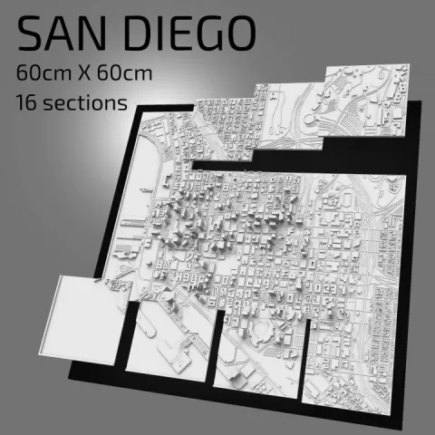 3D San Diego | Digital Files | 3D STL File | San Diego 3D Map | 3D City Art | 3D Printed Landmark | Model of San Diego Skyline | Art by 3DCityframes